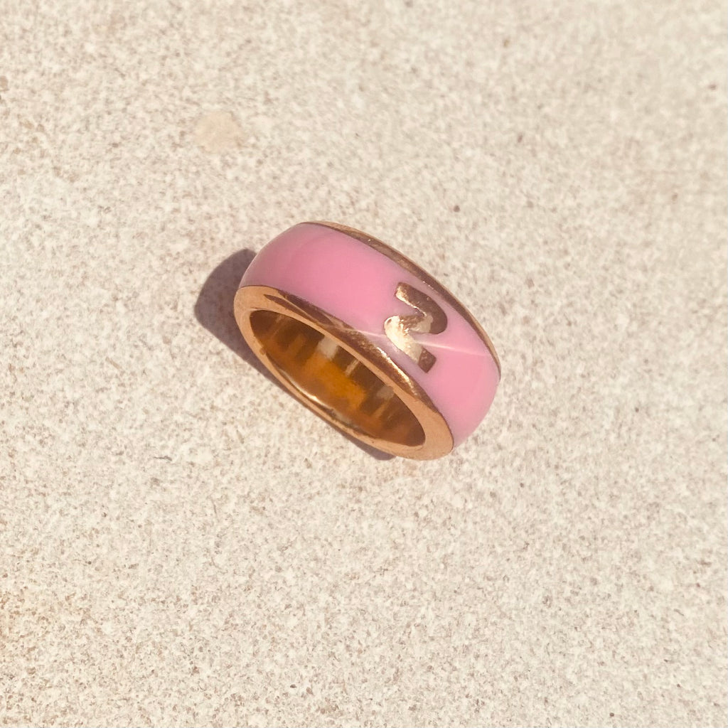Pink Enamel Ring Gold Large