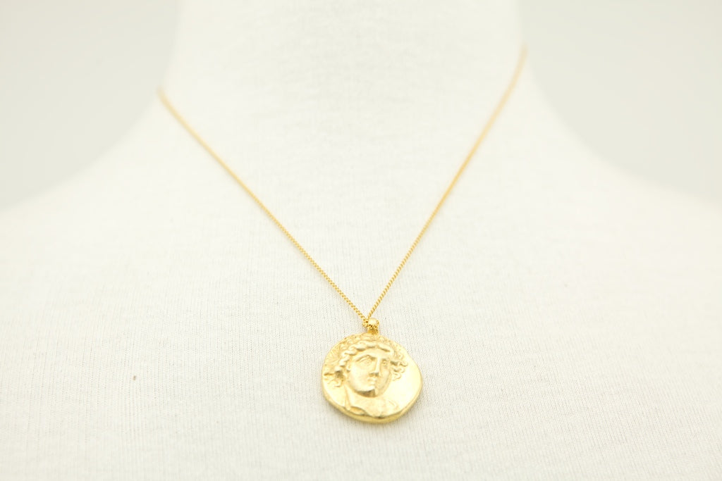 Ancient God of Sun Coin Necklace Gold