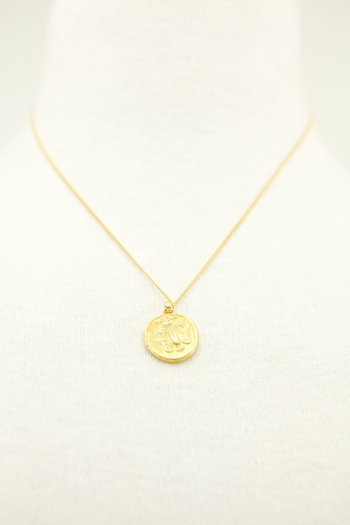 Ancient Goddess of Good Luck Coin Necklace Gold