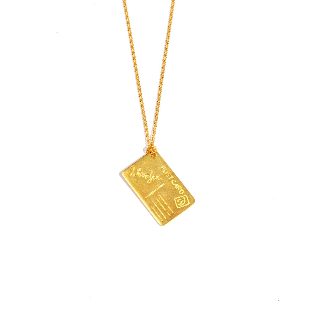 I Love you Postcard Necklace Gold