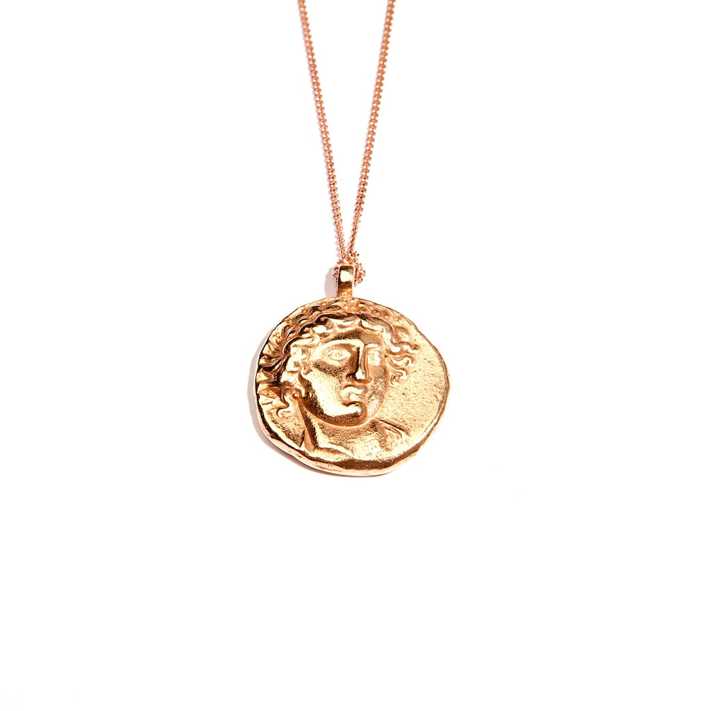 Ancient God of Sun Coin Necklace Rose Gold