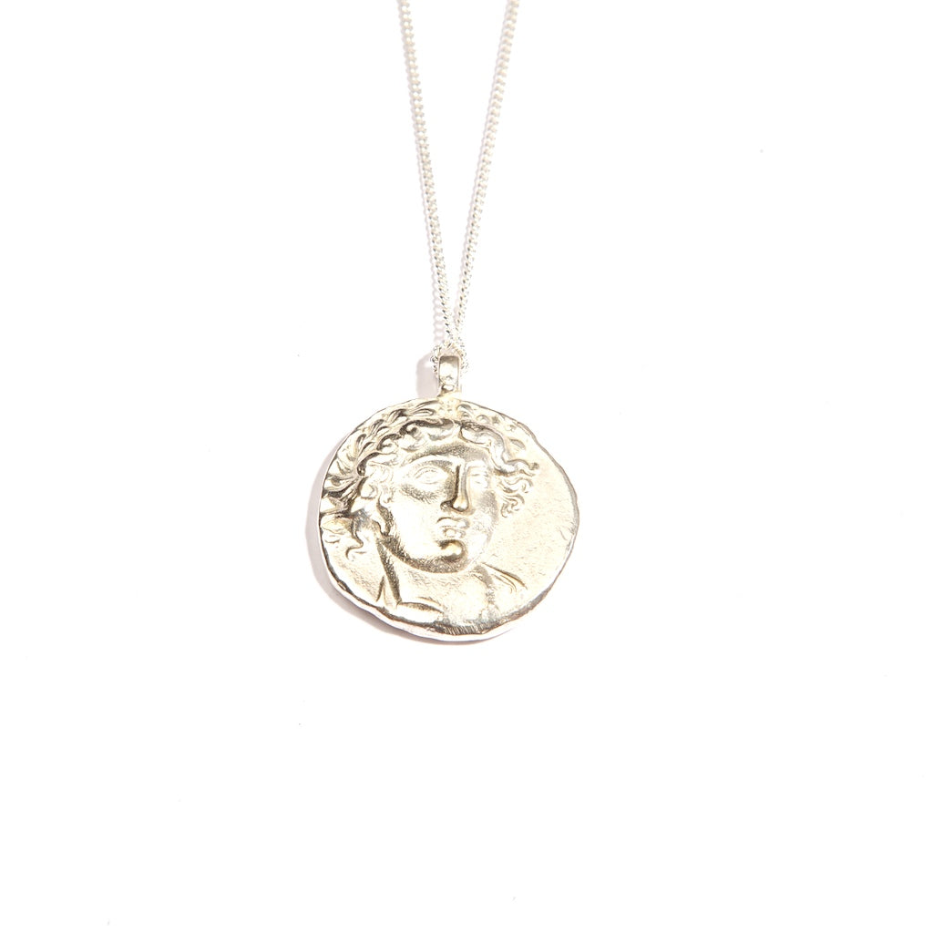 Ancient God of Sun Coin Necklace Sterling Silver