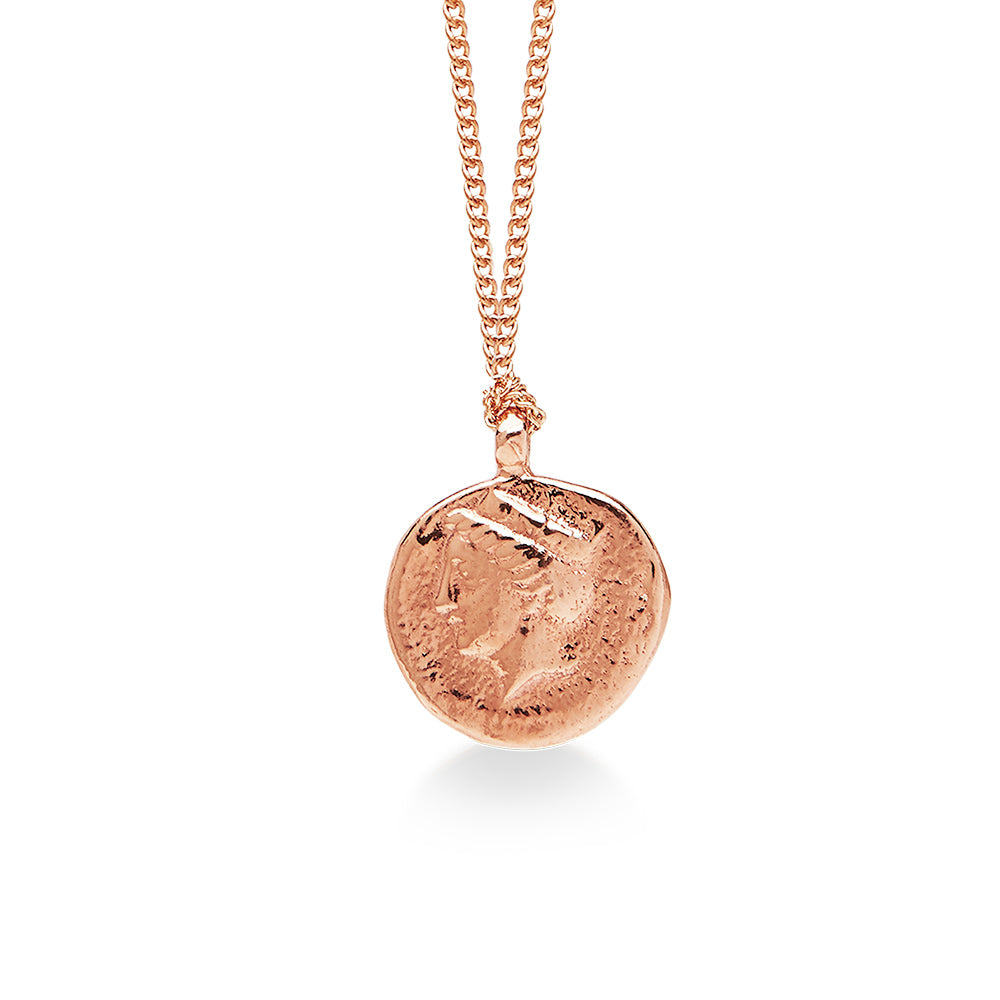 Ancient Goddess of Good Luck Coin Necklace Rose Gold