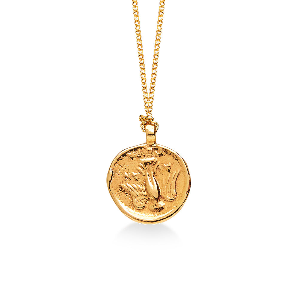 Ancient Goddess of Good Luck Coin Necklace Gold