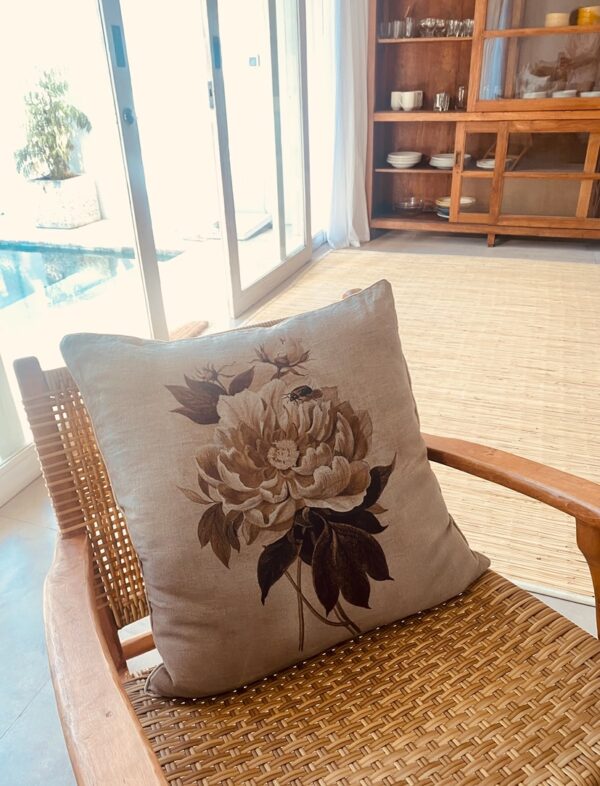 Italian Linen Pillow Peony Rose Print Large - Image 3