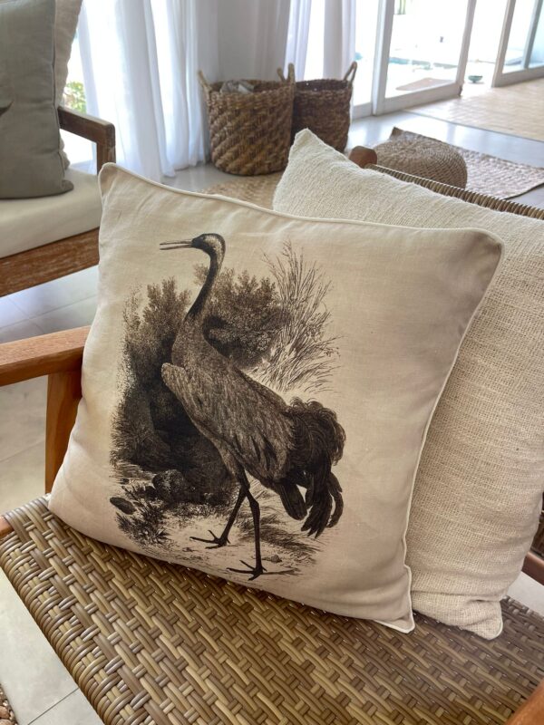 Italian Linen Pillow Wild Crane Bird Print - Image 2
