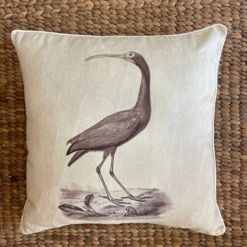 Italian Linen Pillow Red Ibus Crane Print