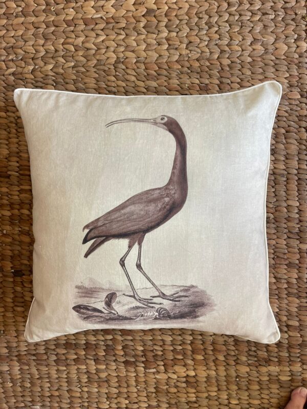 Italian Linen Pillow Red Ibus Crane Print