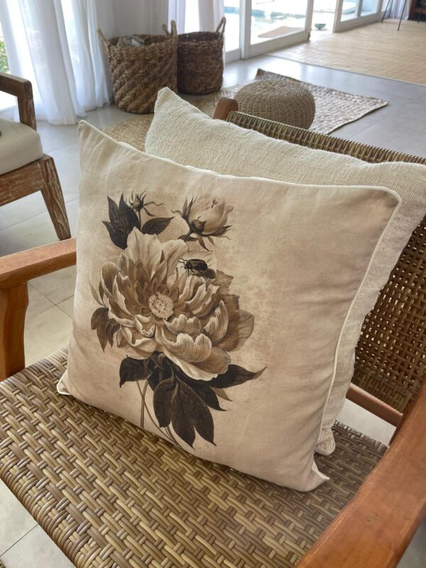 Italian Linen Pillow Peony Rose Print - Image 4