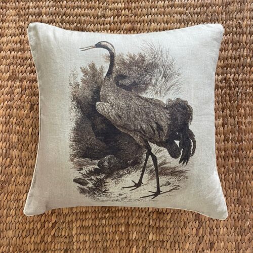 Italian Linen Pillow Wild Crane Bird Print