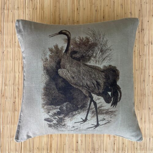 Italian Linen Pillow Wild Crane Print Large