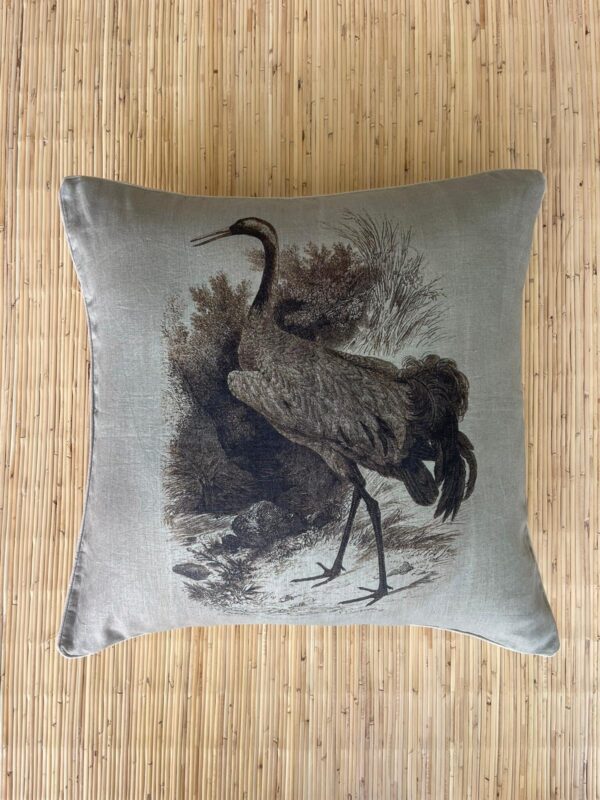 Italian Linen Pillow Wild Crane Print Large