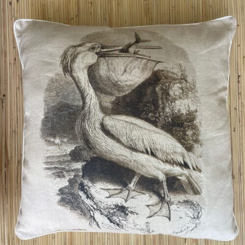 Italian Linen Pillow Pelican Sepia Print