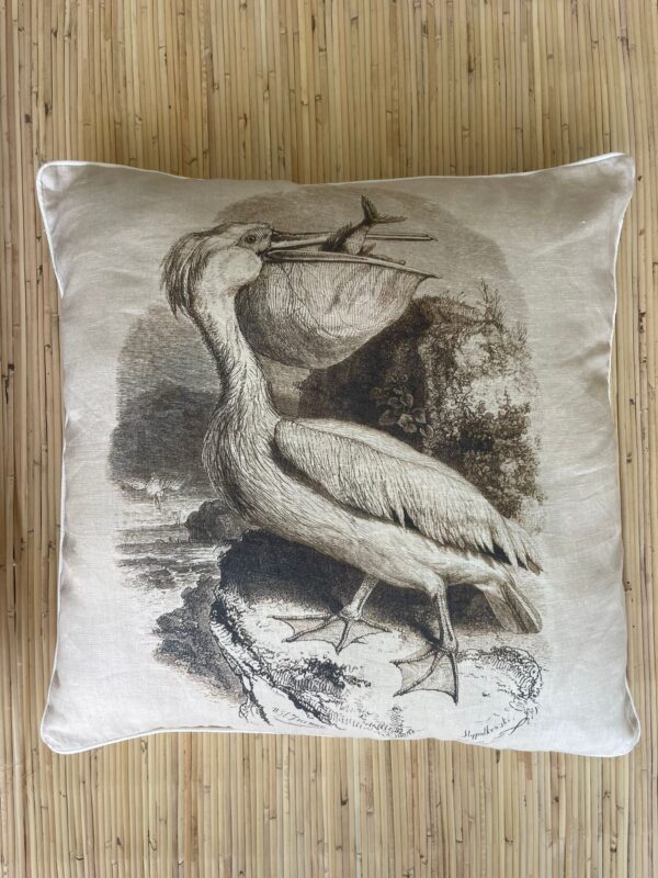 Italian Linen Pillow Pelican Sepia Print - Image 3