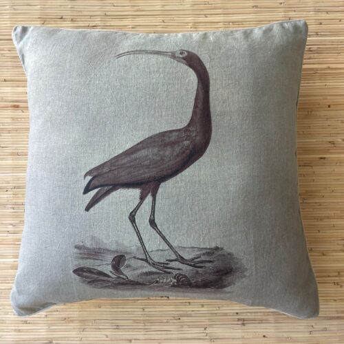 Italian Linen Pillow Red Crane Print Large