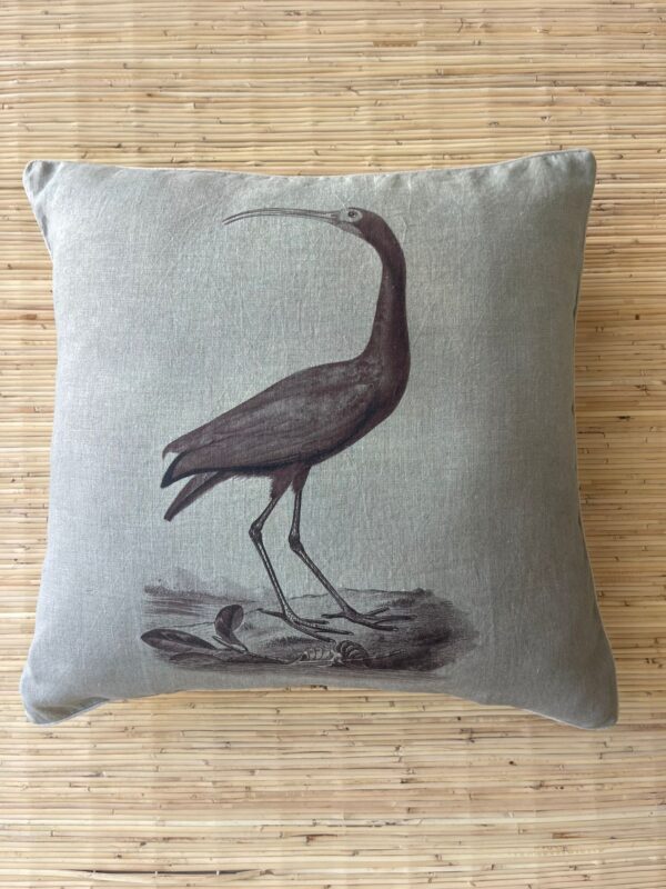 Italian Linen Pillow Red Crane Print Large